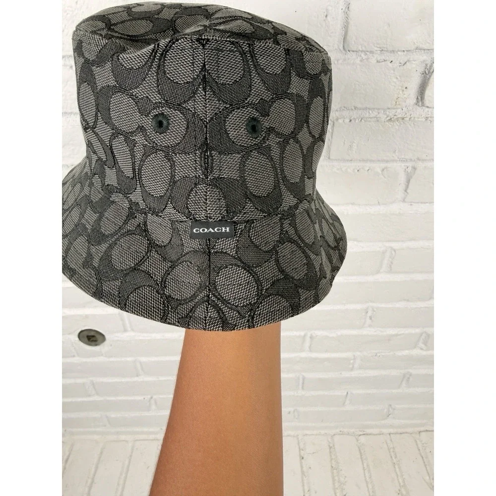 Coach CH401 Signature Jacquard Bucket Hat XS/S Black Gray Monogram Logo